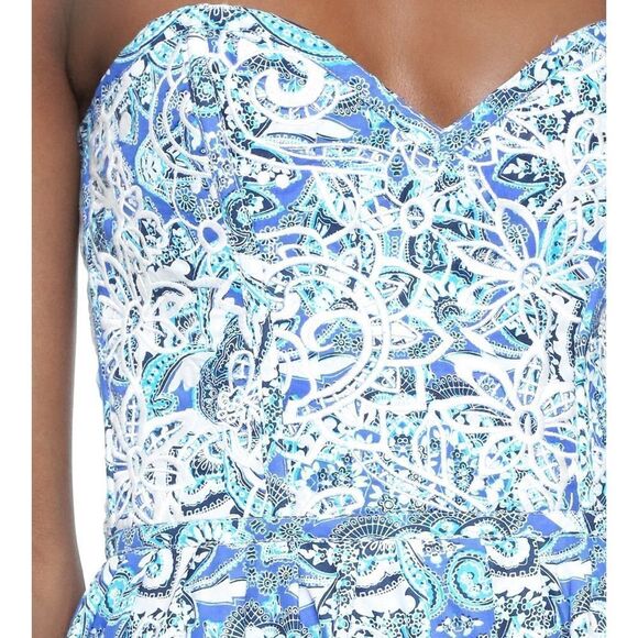 Parker Azalea Strapless Sweetheart-Neck Lace Dress, Glacius Brocatto eyelet midi - Picture 4 of 11